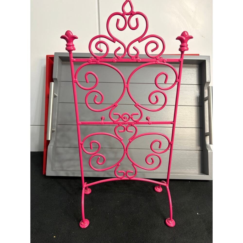 Pink Metal Scroll Jewelry Display Stand Shabby Chic Vanity Organizer - Picture 5 of 5